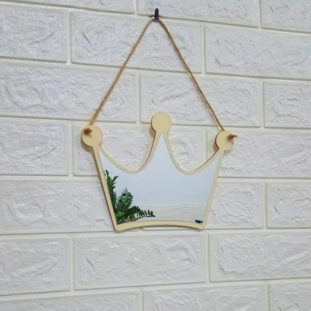 

Wooden Frame Acrylic Wall Hanging Mirror Crown Shape Flat Reflective Surface Lightweight Safe Easy Hang Removable No