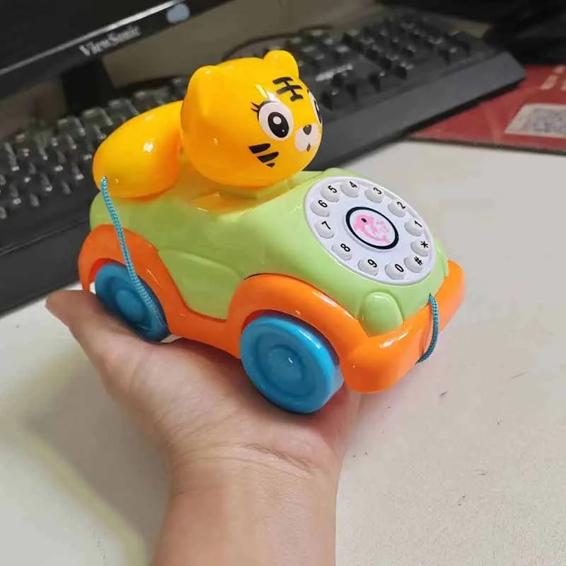 Nieuwe Kids Leuke Cartoon Schattige Kleine Dieren Pull String Telefoon Auto Speelgoed Met Lichte Muziek Baby Peuter Vroeg Leren & Puzzel Speelgoed