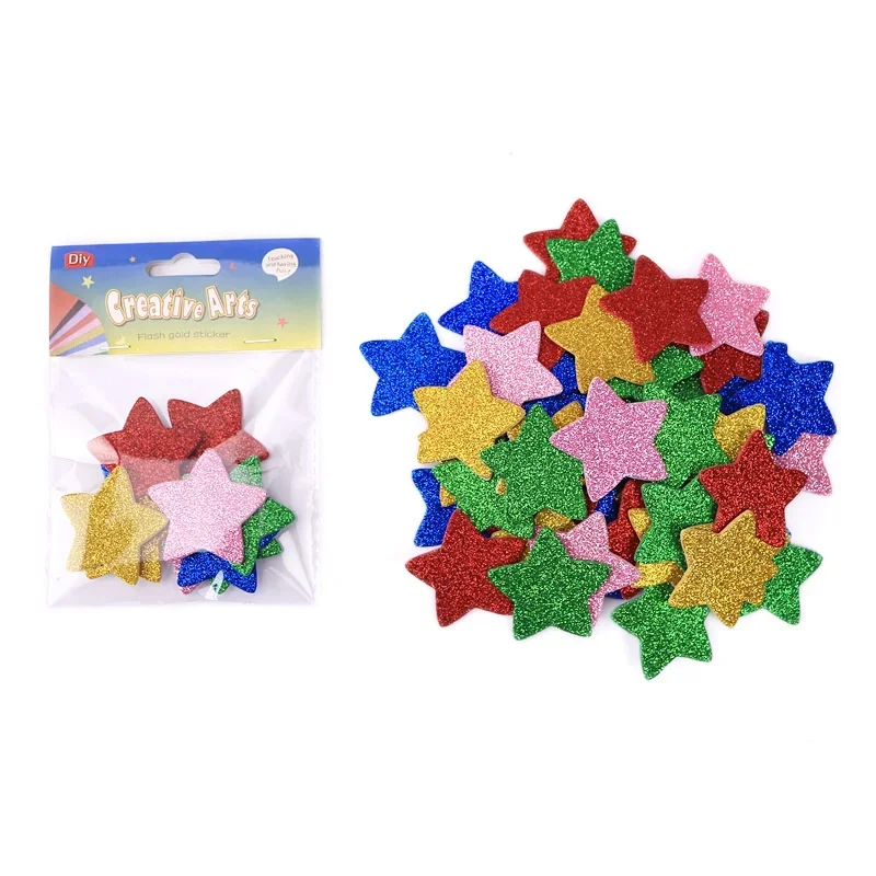 15PCS Colorful Glitter Foam Stickers Self-Adhesive Stars / Heart Shapes Stickers Kid's Greeting Cards Home Classroom Decoration