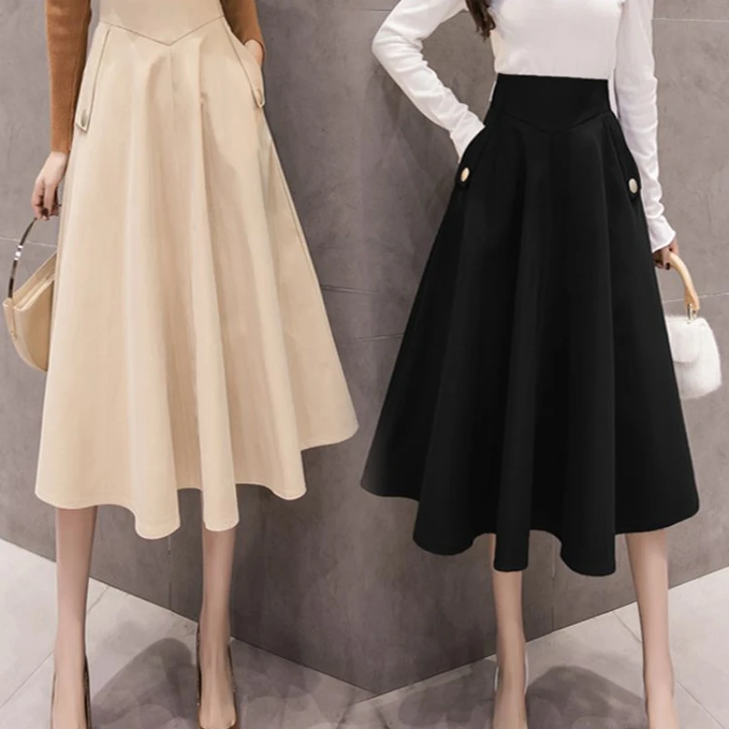 

Woman Little Fragrance Streetwear Stylish High Waist A-Line Skirt Loose Waist Lightly Cooked Grace Fluffy Midi Length Skirt Q622