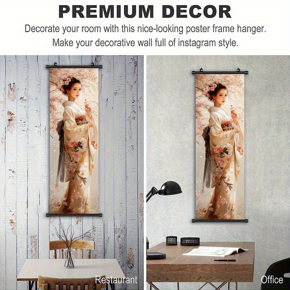 VIKAMA Japanese Cherry Blossom Kimono Canvas Wall Art Scroll with Frame Hook for Living Room Office Decor Sakura Wall Art
