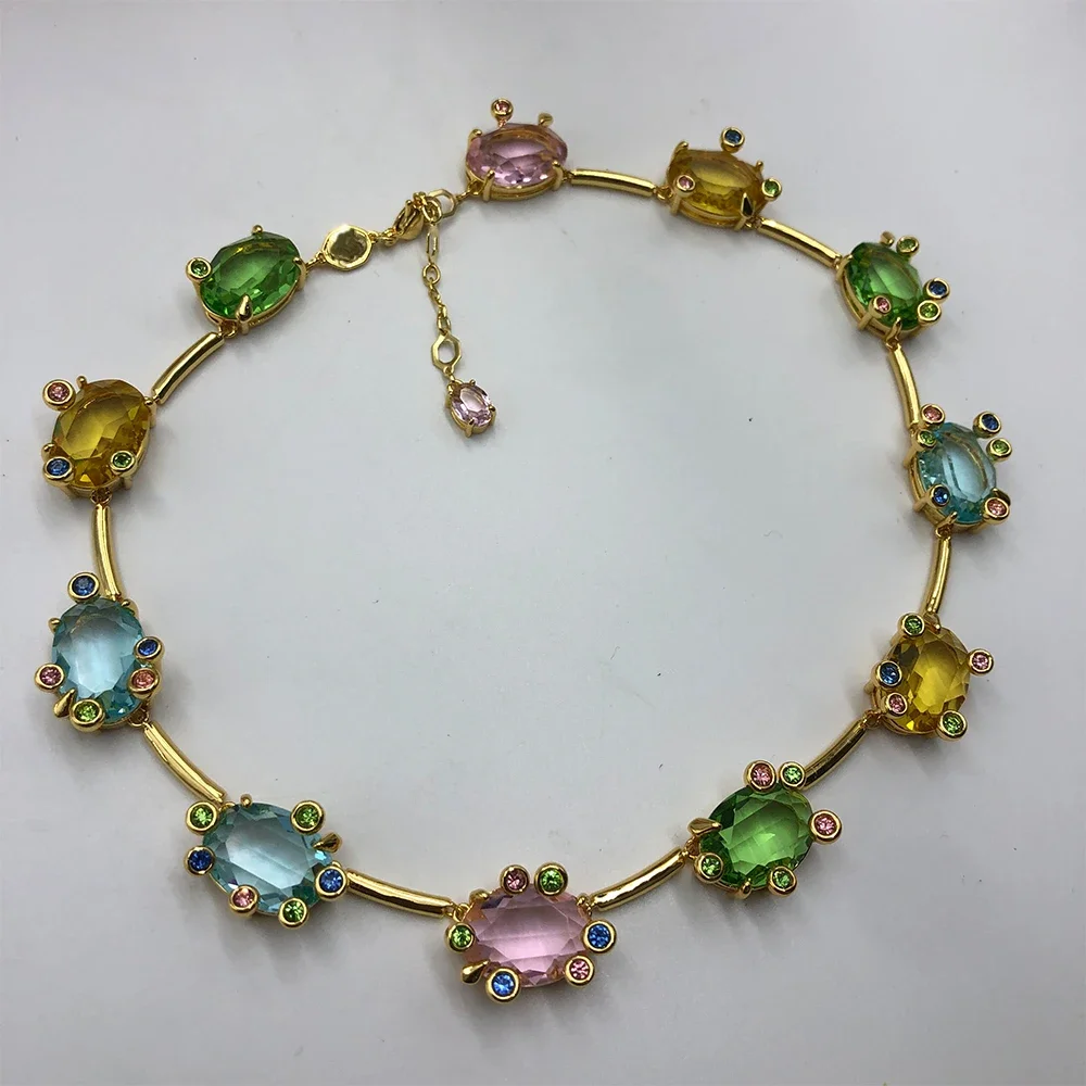 

2025 New Gema Colored Crystal Necklace Mixed Cutting Romantic Women's Gift for Love Anniversary Stone Crafts