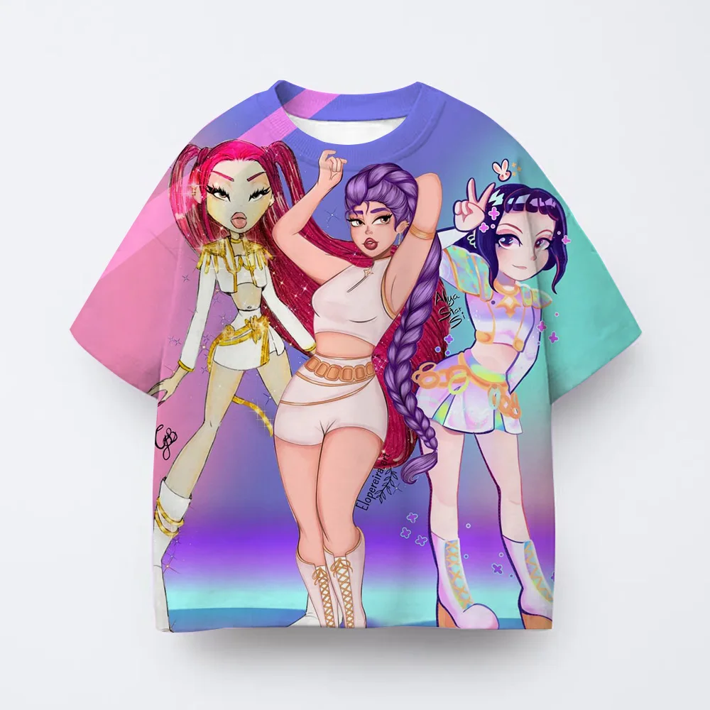 تي شيرت أنيمي Kpop مجموعة الصيد الساحرة ثلاثية الأبعاد الطباعة الأطفال تي شيرت موضة عادية الكرتون تي شيرت الفتيات ملابس الأطفال
