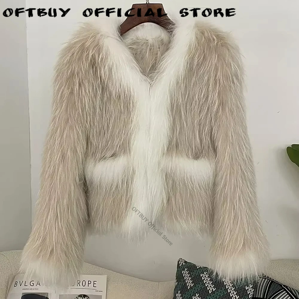 New Woven Fur Coat SpringHigh Quality European Fashion  Real Fur Coat Women Winter Real Raccoon Fur Short Jacket Knitted Fabric