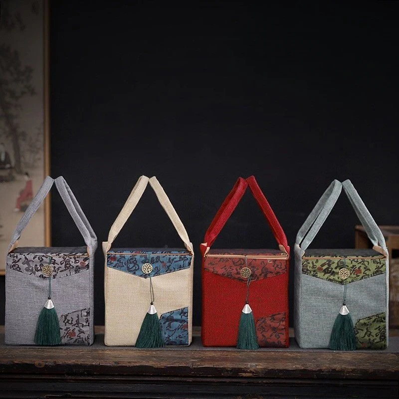 Fabric Tea Can Gift Box, Vintage-Style Fabric Tea Packaging Box, Empty Gift Box