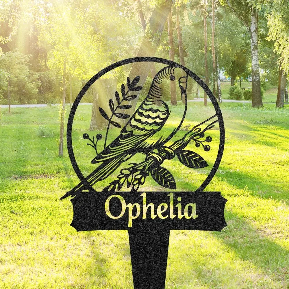 Personalized Budgie Bird Memorial Stake Bird Grave Marker with Flowers Custom Pet Cemetery Metal Stake Bird Garden Decor Loss