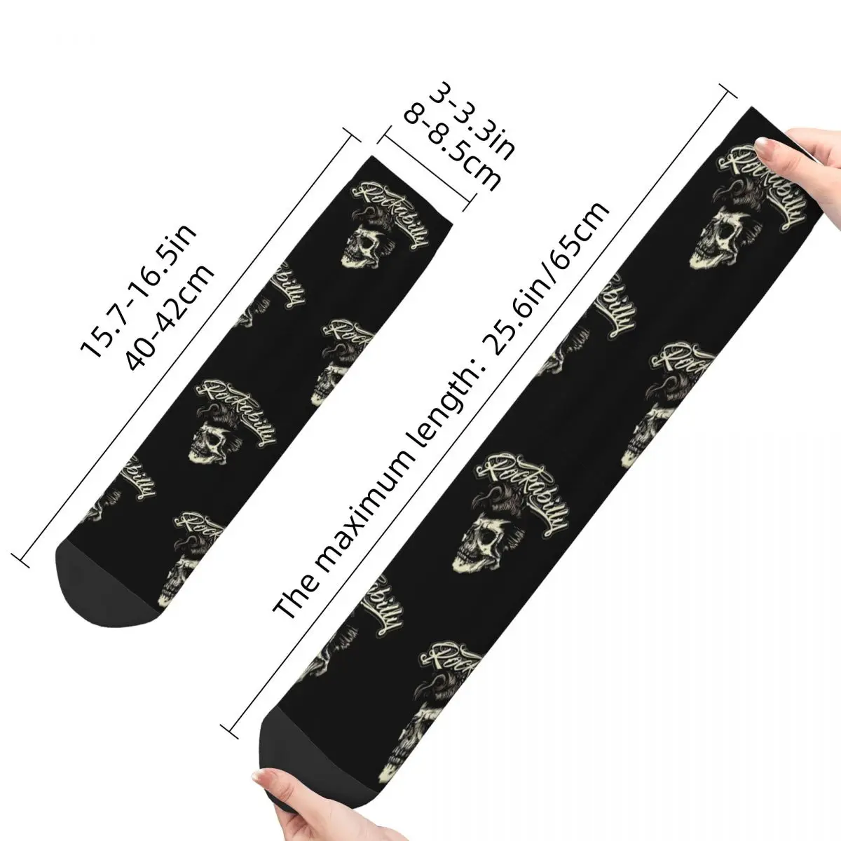 Funny Happy Men's Socks Rockabilly Skull Vintage Harajuku Rock N Roll Hip Hop Casual Crew Crazy Sock Gift Pattern Printed