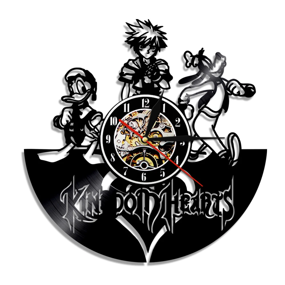 Hearts Keyblade War Vinyl Record Wall Clock For Bedroom Anime Gamer Home Decor Video Game Character Amino Silent Quartz Clock