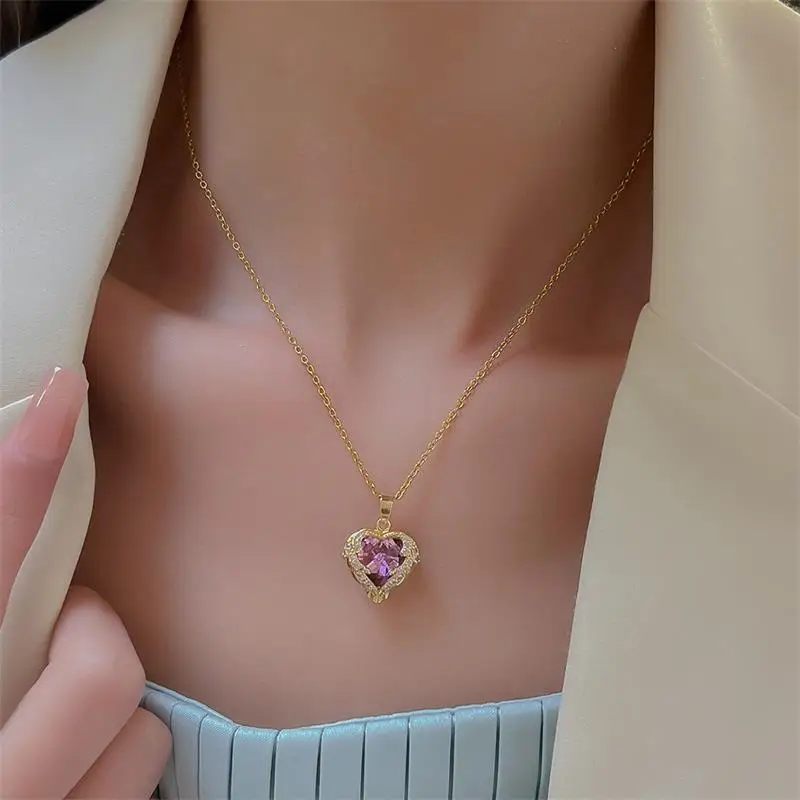 EILIECK Neue Herz-Liebes-Halskette mit Kubischem Zirkonia, Edelstahl Mode-Collier, Schmuck für Frauen, Bijoux Femme Geschenk – Detail 8