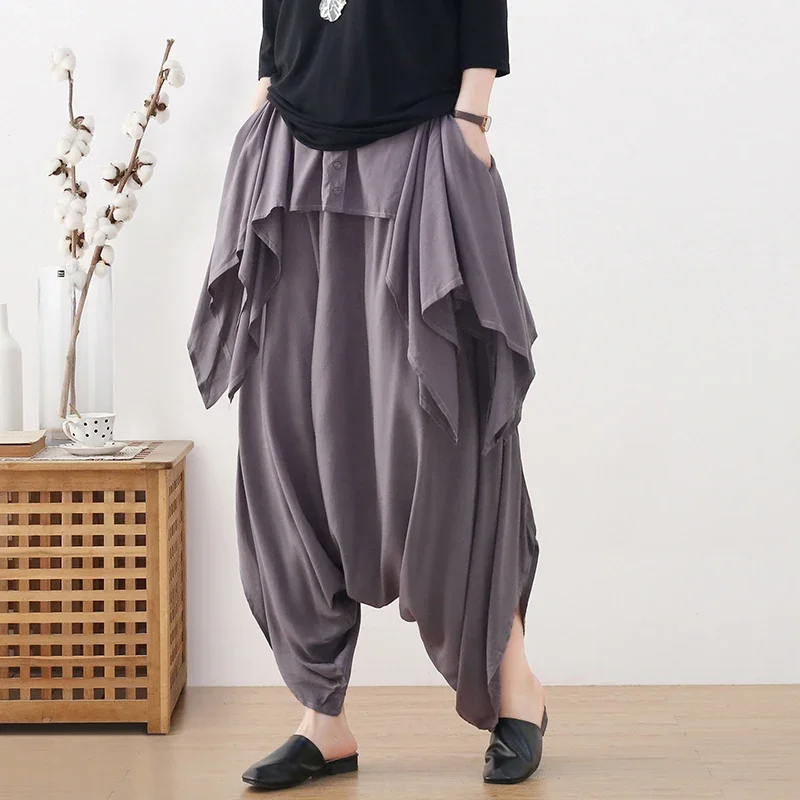 

2024 Women Casual Elastic Waist Pockets Solid Loose Drop Crotch Harem Pants Trousers Female Baggy Long Pantalon Hip Hop Pants