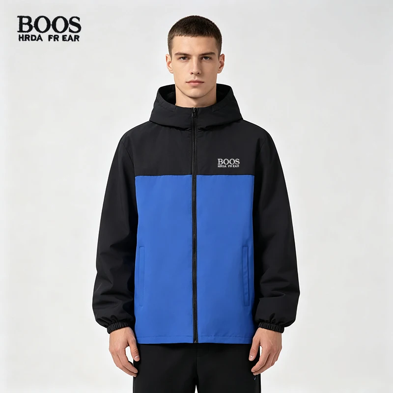 EUR Men's Embroidered BOOS Coat Double Splicing High Quality New Product Color blocked Thin Jacket Personalized Fashion Coat