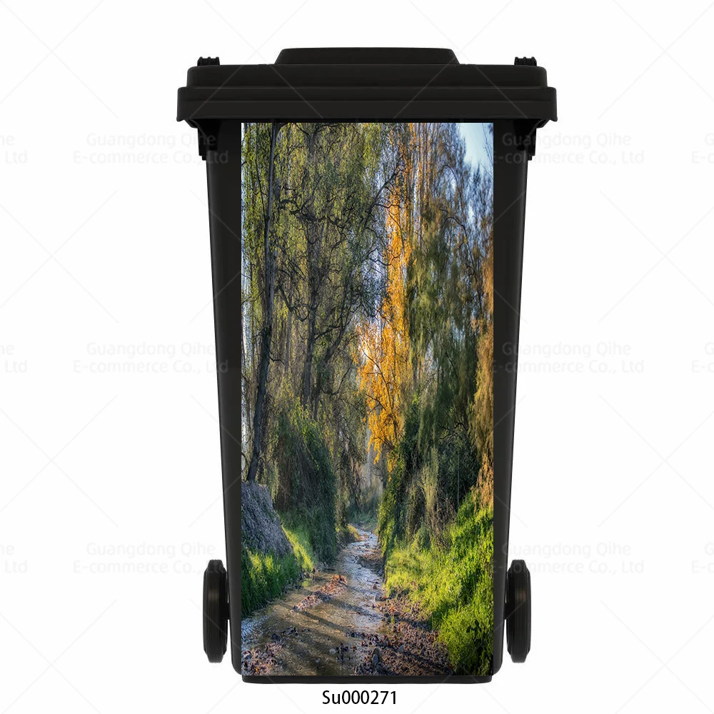 Birch Tree Forest Wheelie Bin Stickers Waterproof Decals Wallpaper Home Outdoor Restaurant Trash Can Cabinets Decoration