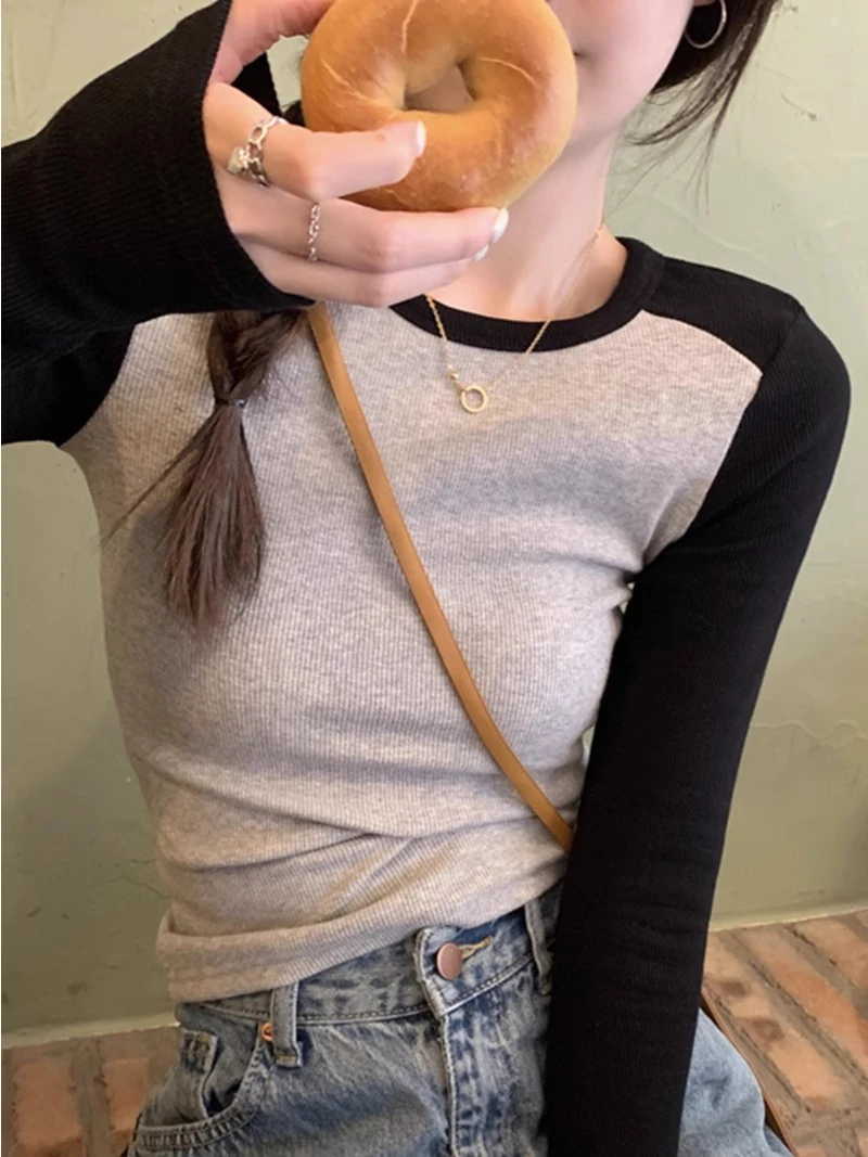 قميص نسائي بأكمام طويلة بتصميم شبكي عتيق متعدد الألوان، ضيق ومريح، مناسب للارتداء الداخلي، يجمع بين الحلاوة والجاذبية، مثالي ... #4