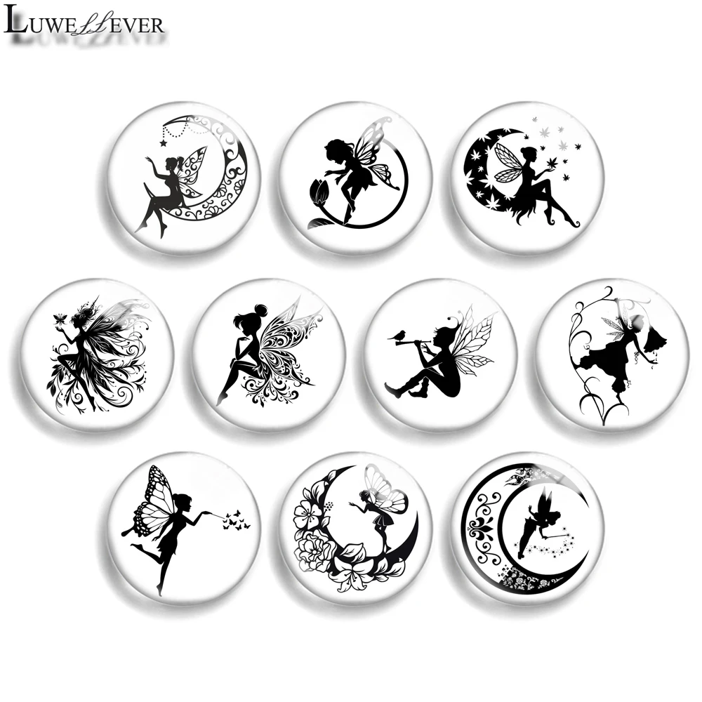 10mm 12mm 20mm 25mm 30mm 40mm 912 Fairy Mix Round Glass Cabochon Flat Jewelry Finding 18mm Snap Button Charm Bracelet