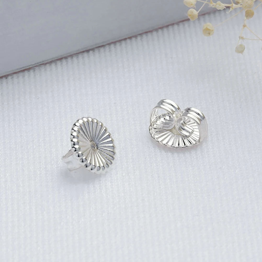 

2 Pair Silver Ear Studs Pads Hypoallergenic Earrings Backs Lightweight Safe Portable For Women Men Jewelry Accessories