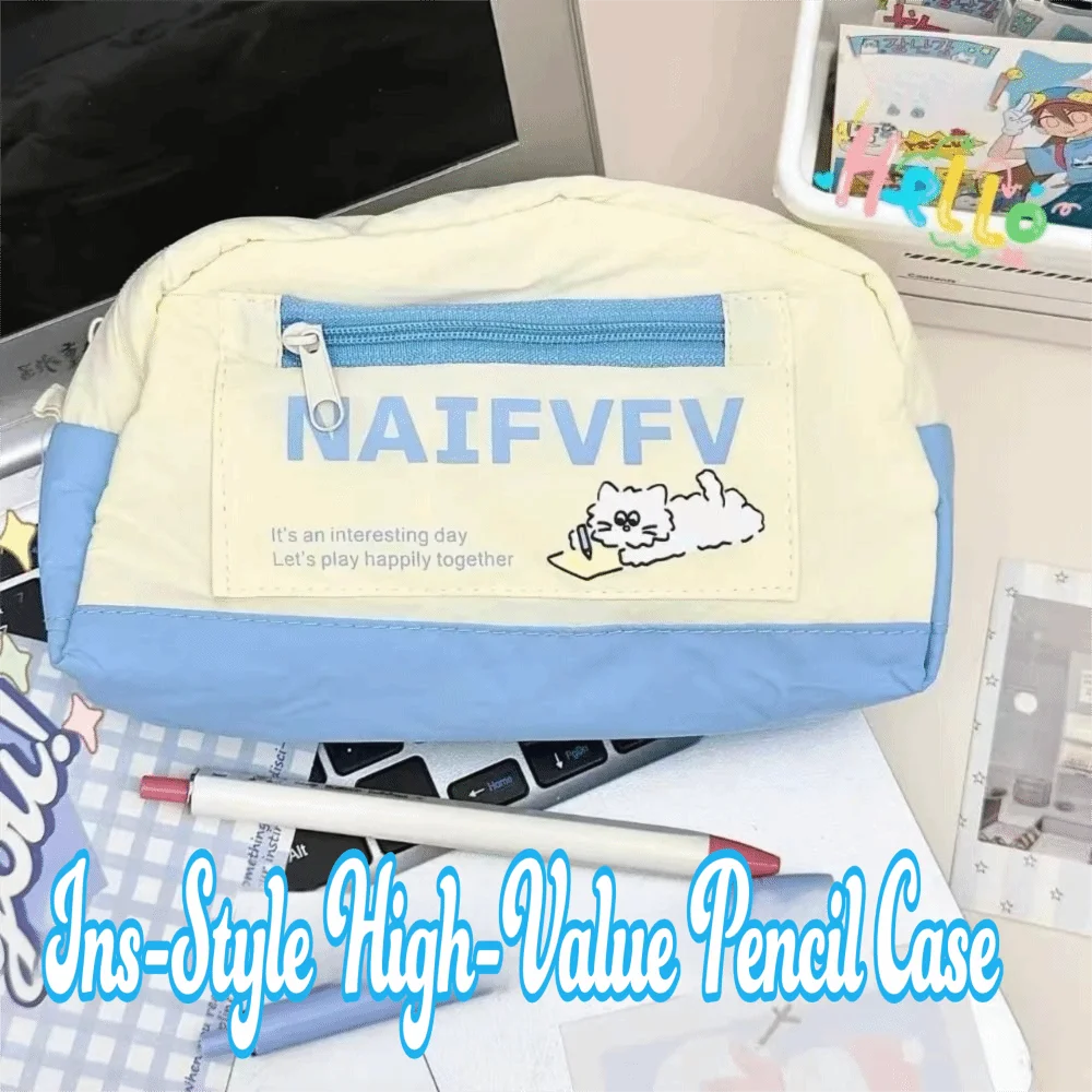 Gifts Cartoon Kitten Pencil Case Large Capacity Soft Pen Bag Stationery Storage Bags School Office Supplies