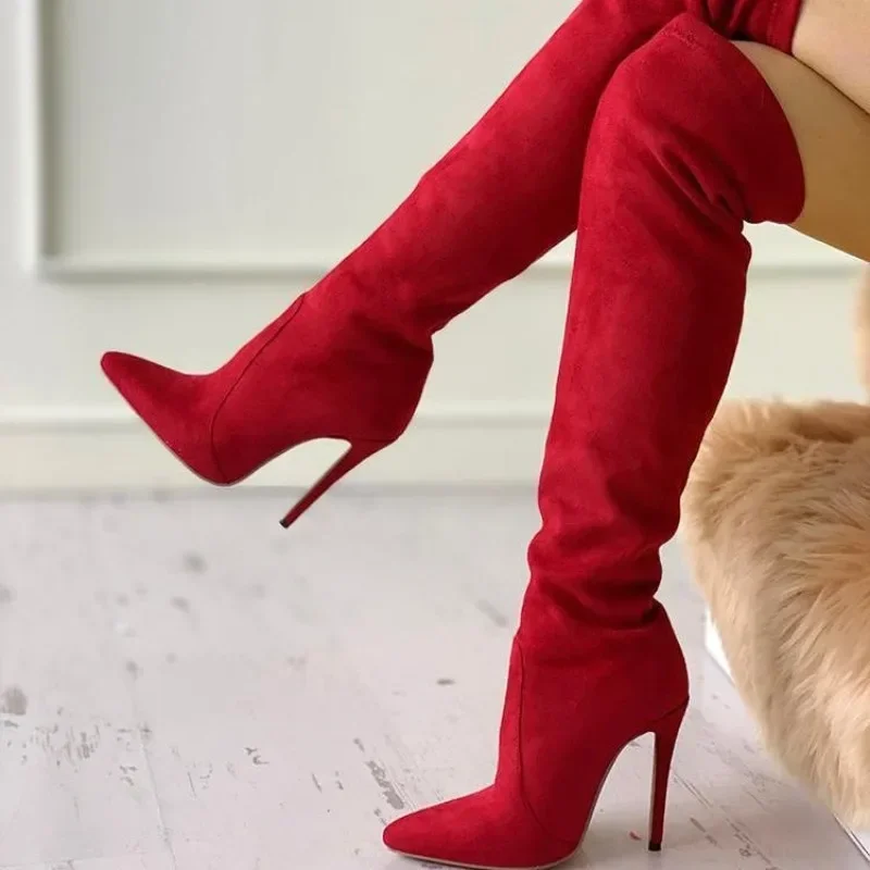 

Women Sharp Tip Over The Knee Boots High Heels Sewing High Heels 11CM Thin Heels Stretch Boots Boot Women Fashion Stylish Shoes