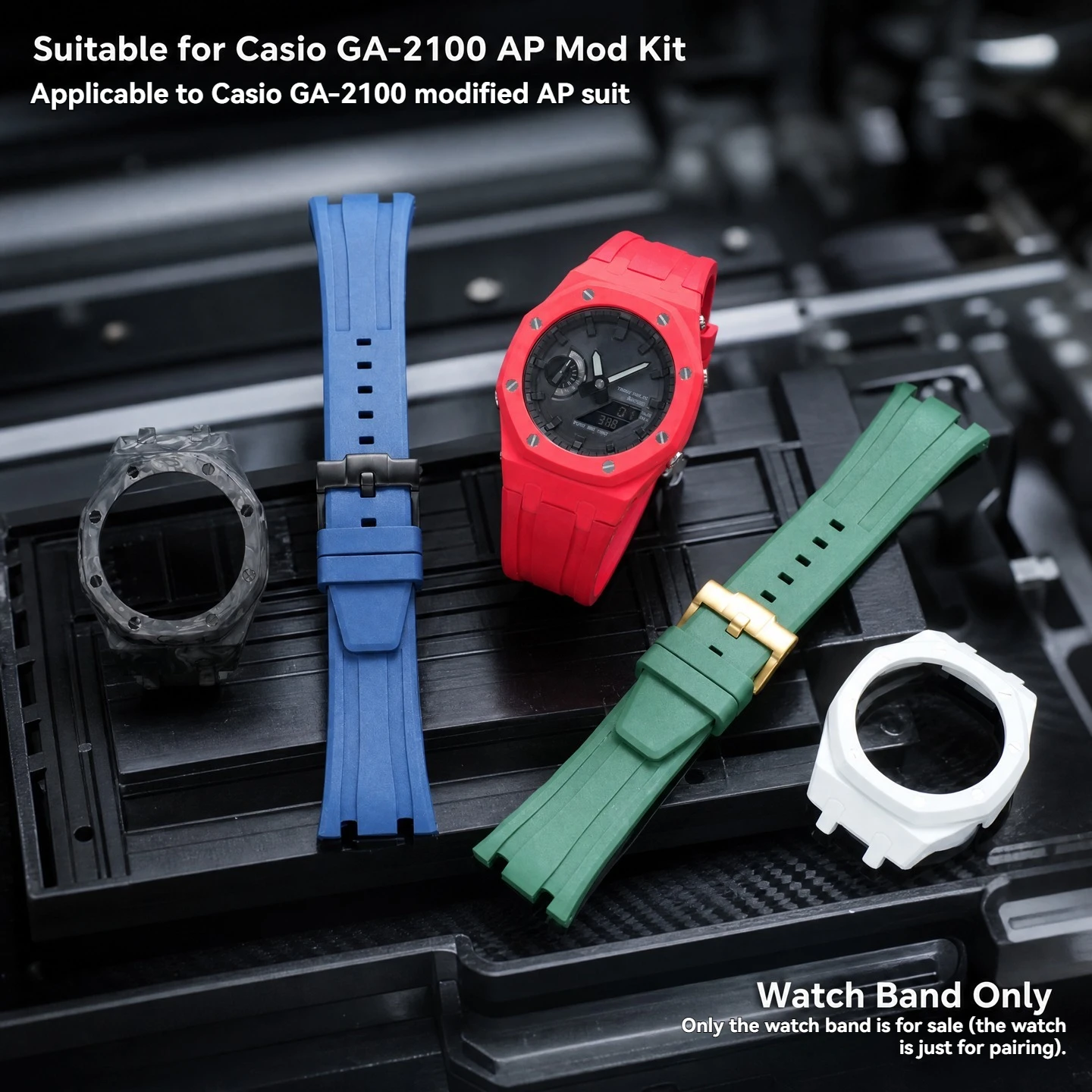 GA2100 Ceramic Case Mod Kit Compatible with Casio GA-2100 GA-B2100 GA-2110 Replacement Set Fluorine rubber Watch Strap parts