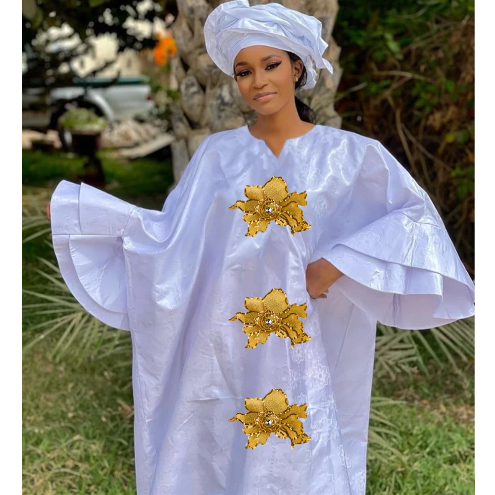 African Femme 2023 Nouveauté Bazin Riche Long Dresses Large Size Top Quality Basin Riche Dashiki Robe Clothing With Headscarf