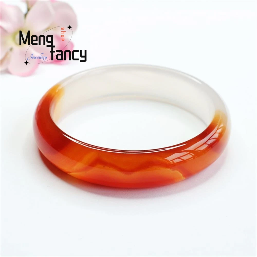 Natural Red Agate Lychee Jelly Half Wall River and Mountain Tinker Bell Bangle High-grade Exquisite Luxury Quality Fine Jewelry