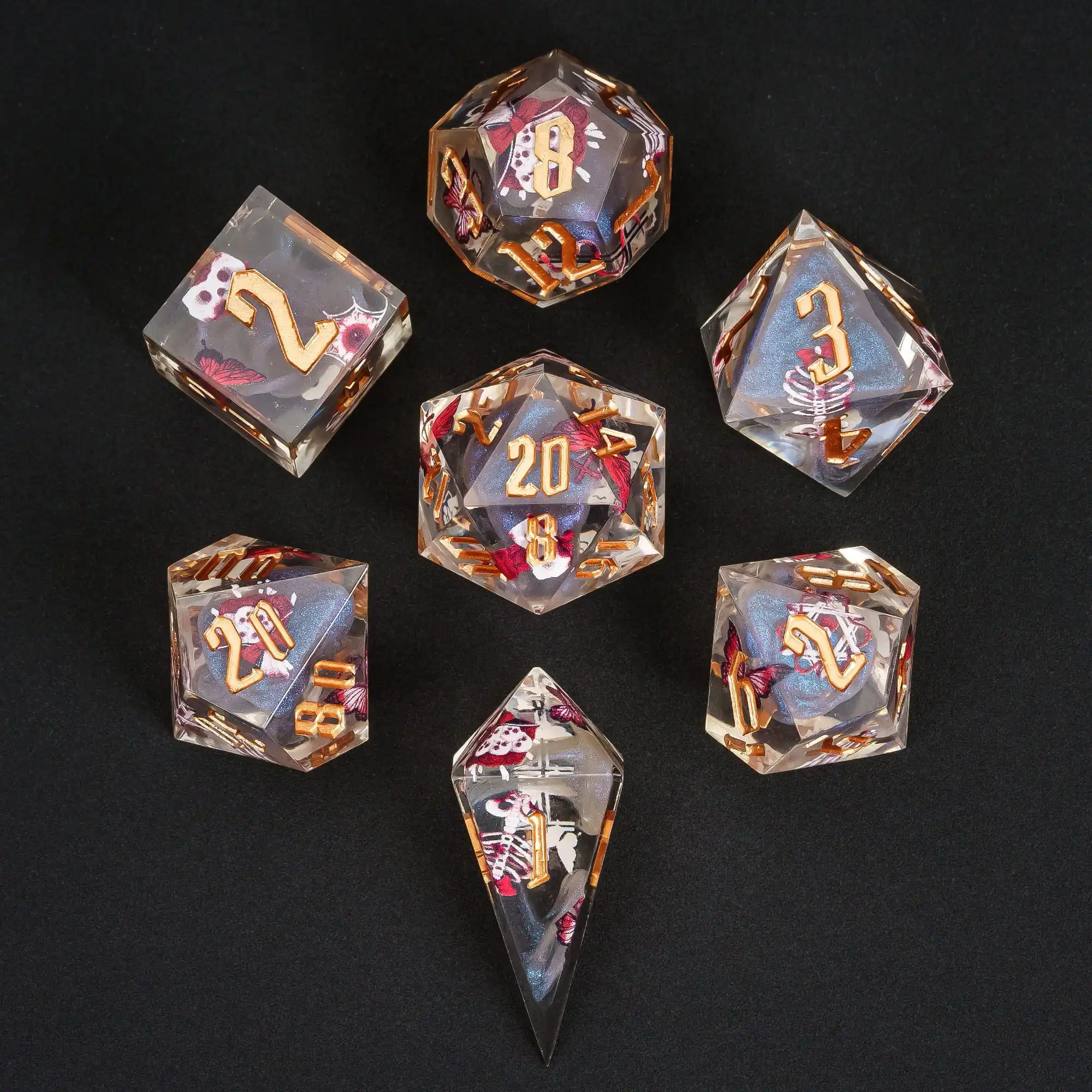 New Sharp Edges Dice DND Gray Bloodthirsty Butterfly Handmade Sticker D&D Dices Polyhedral Dice Set for Role Playing Board Games