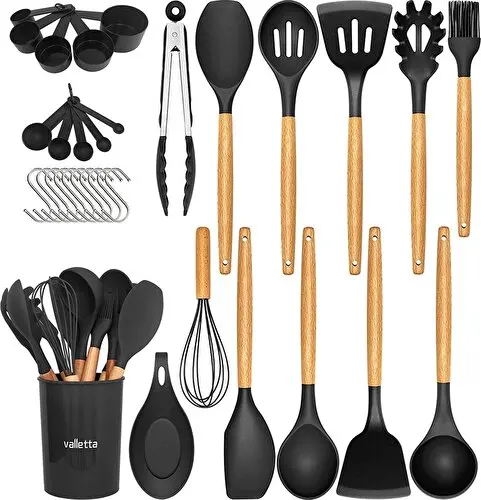 Mixa Heat Resistant Fireproof Non-stick 33 Piece Silicone Spatula Kitchen Set Black VLT33LÜ