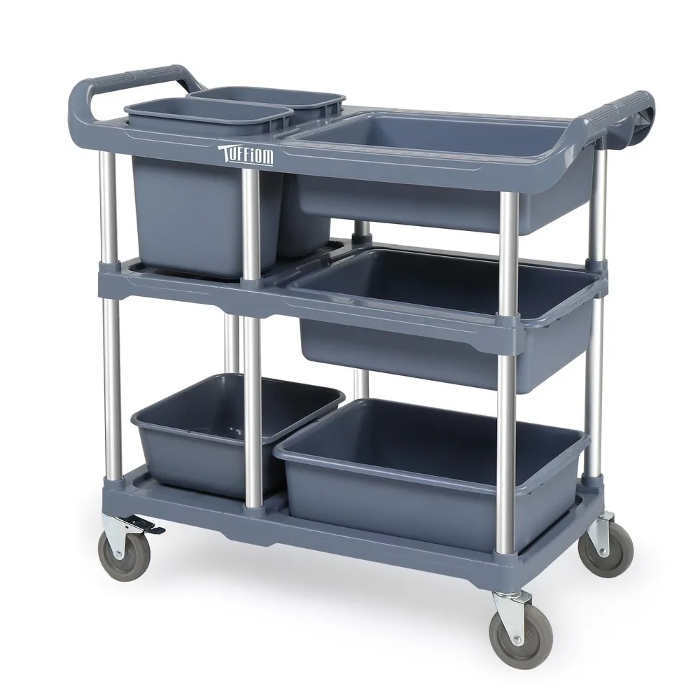3 Tier Plastic Service Storage Utility Cart with Wheels Heavy Duty Multi Function Mobile Shelving Unit Organizer Ideal