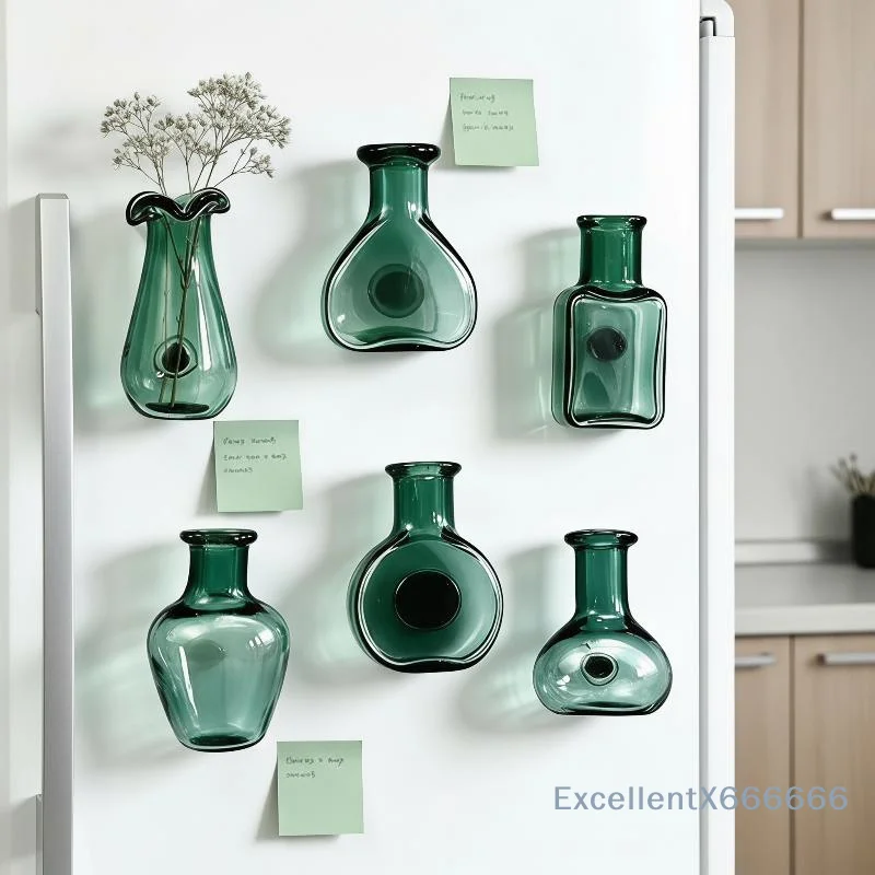 Mini Glass Vase Fridge Magnet Set Strong Magnetic Adhesion Secure Grip For Kitchen Decor Holding Tiny Plants Flowers