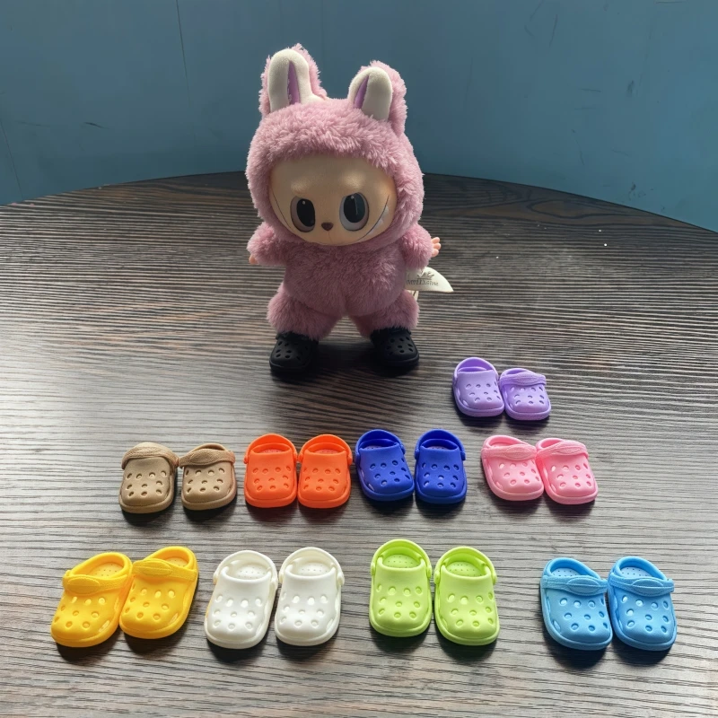 

For Labubu Doll Casual Beach Hole Shoes 17cm V1 V2 V3 Labubu Plush Doll Fashion Slippers DIY Clothing Accessories Toy Gifts