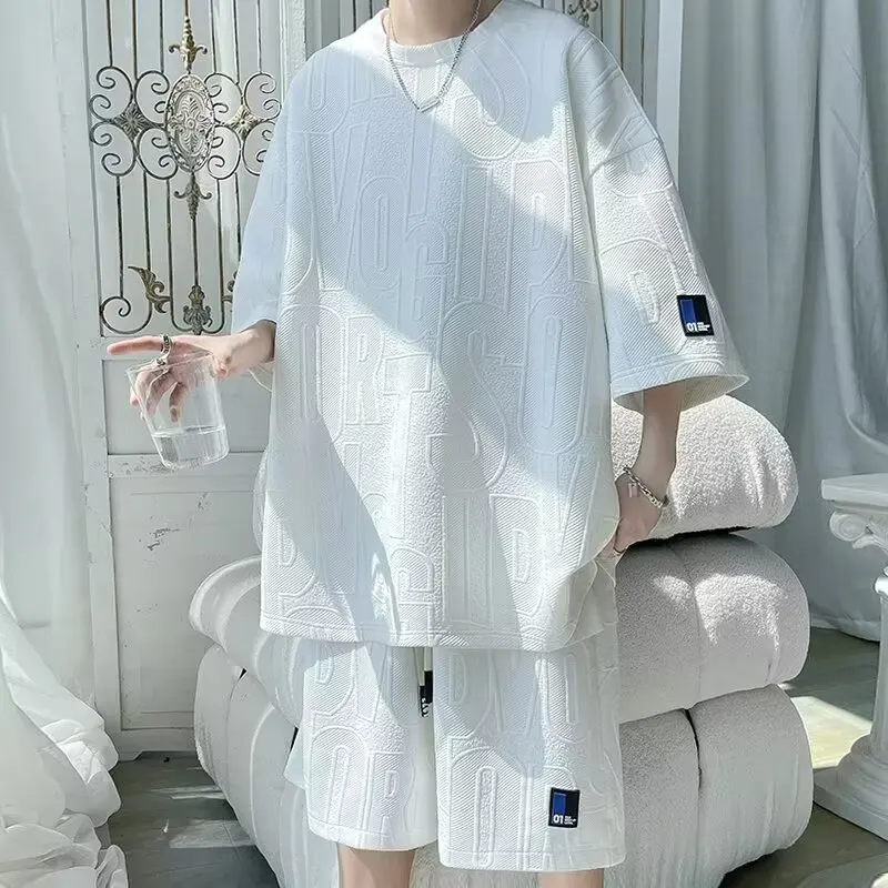 

Summer Fashion Men's Sets T Shirts & Shorts Casual Travel Baggy Two-piece Sets for Men Letter Printing Oversized Clothing 516