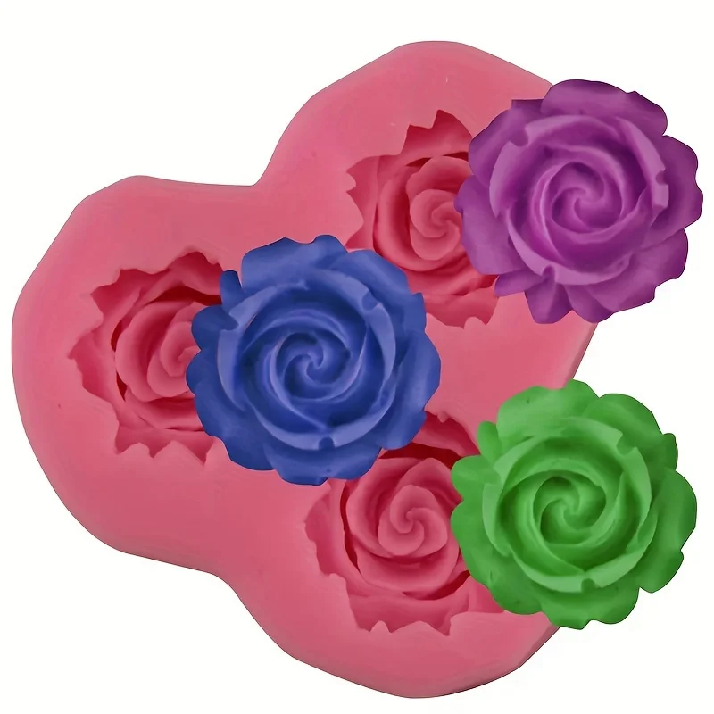 1pc Three Rose Flower Mold，Resin Casting Mold，Suitable for Polymer Clay，DIY Crafts，Soap Making，Candle Creation，-Durable，Easy to