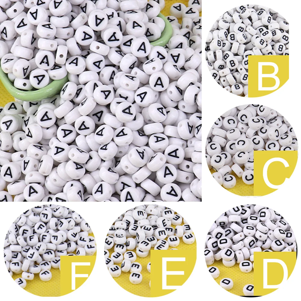 100-200pcs 7mm White Letter Acrylic Beads Round Flat Alphabet Spacer Beads For Jewelry Making Handmade Diy Bracelet Necklace