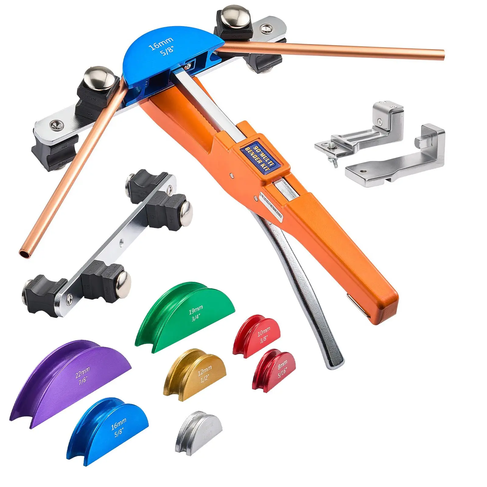 Tubing Bender Kit, 1/4 to 7/8 Inch, Compact Ratcheting Pipe, Forward/Reverse Hand Bending Tool, with 7 Color Aluminium Alloy