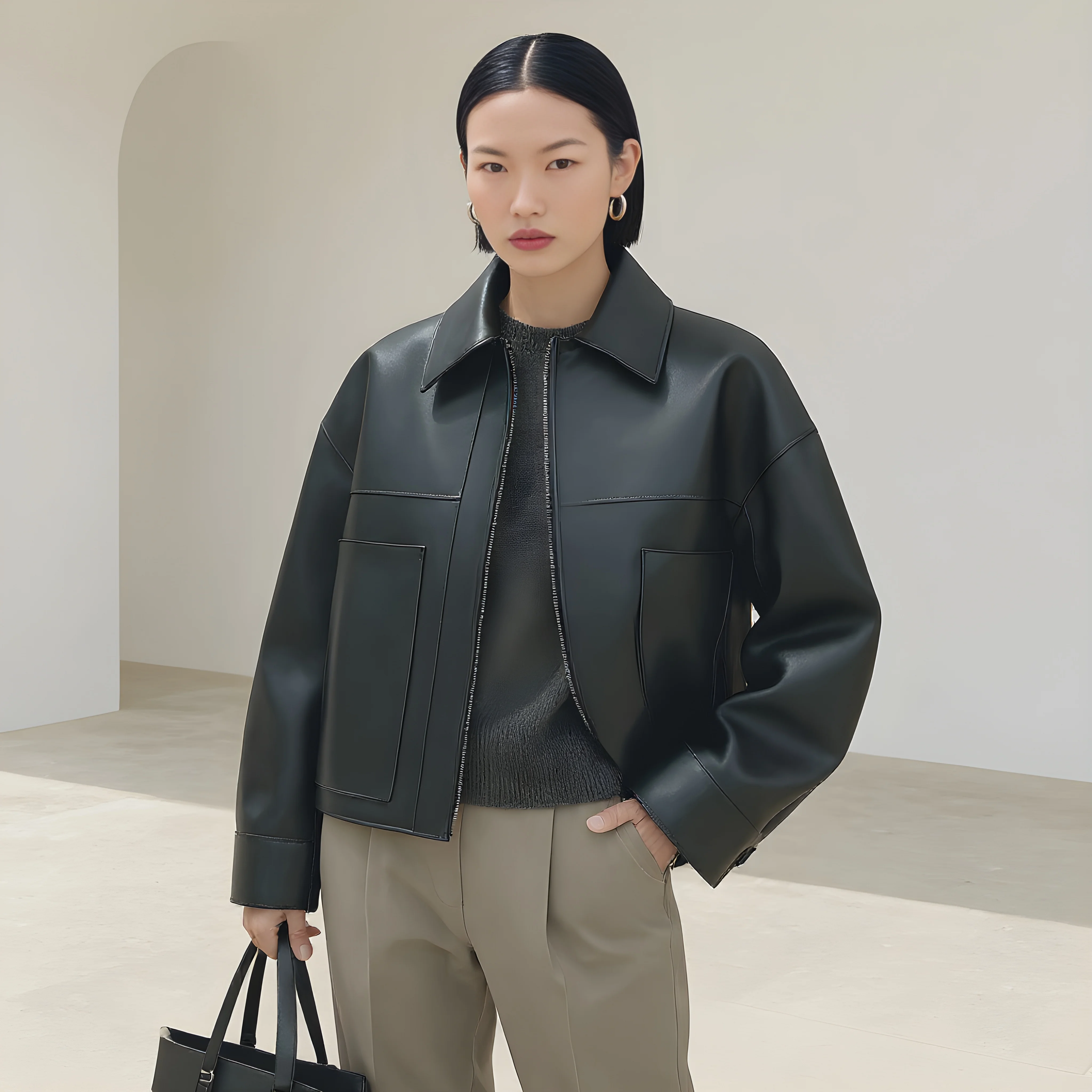 

Женское кожаное пальто, повседневная осенне-зимняя модная верхняя одежда, элегантная модная стильная уличная одежда