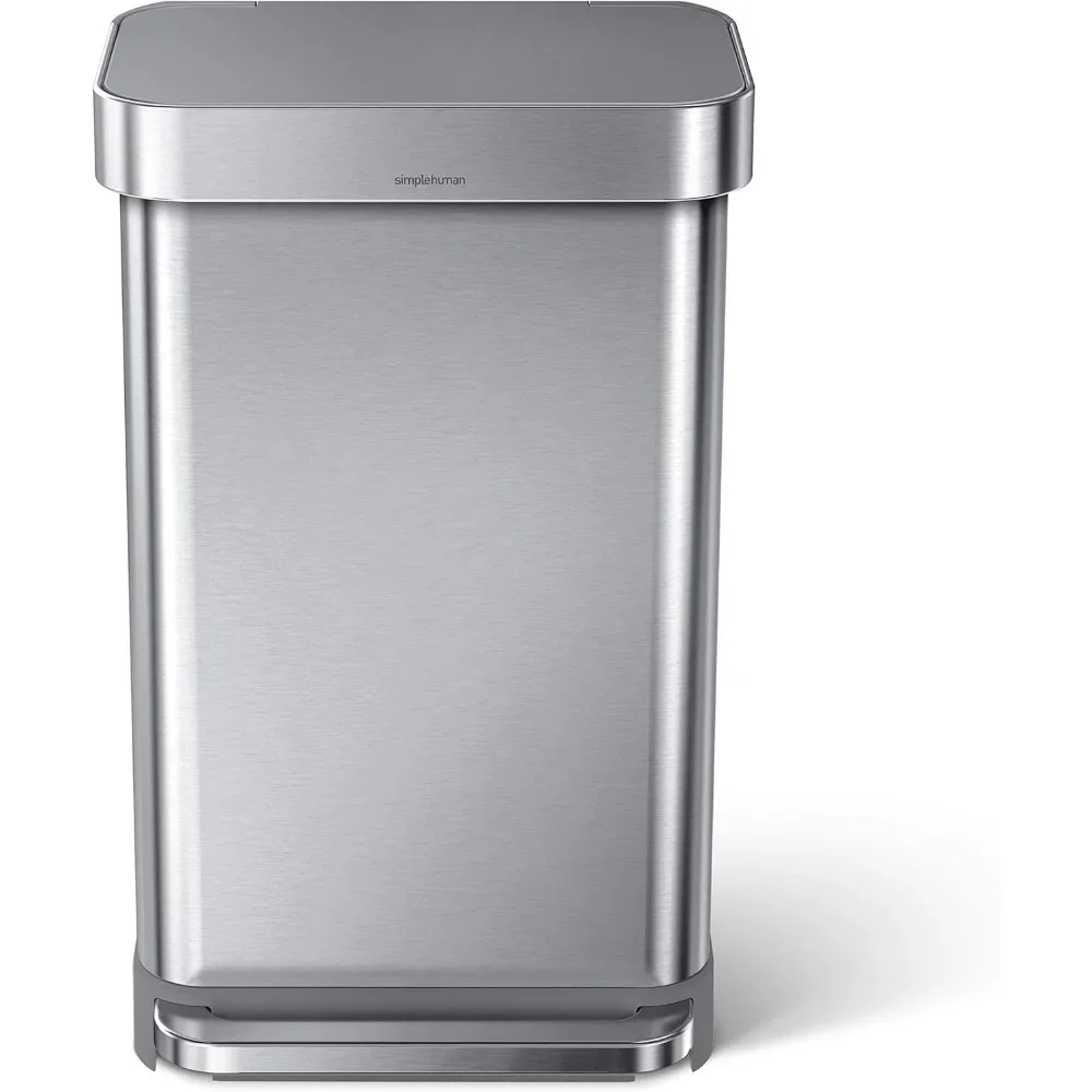 trash can 45 Liter / 12 Gallon Liter Rectangular Hands-Free Kitchen Step Trash Can with Soft-Close Lid, Brushed Stainless Steel