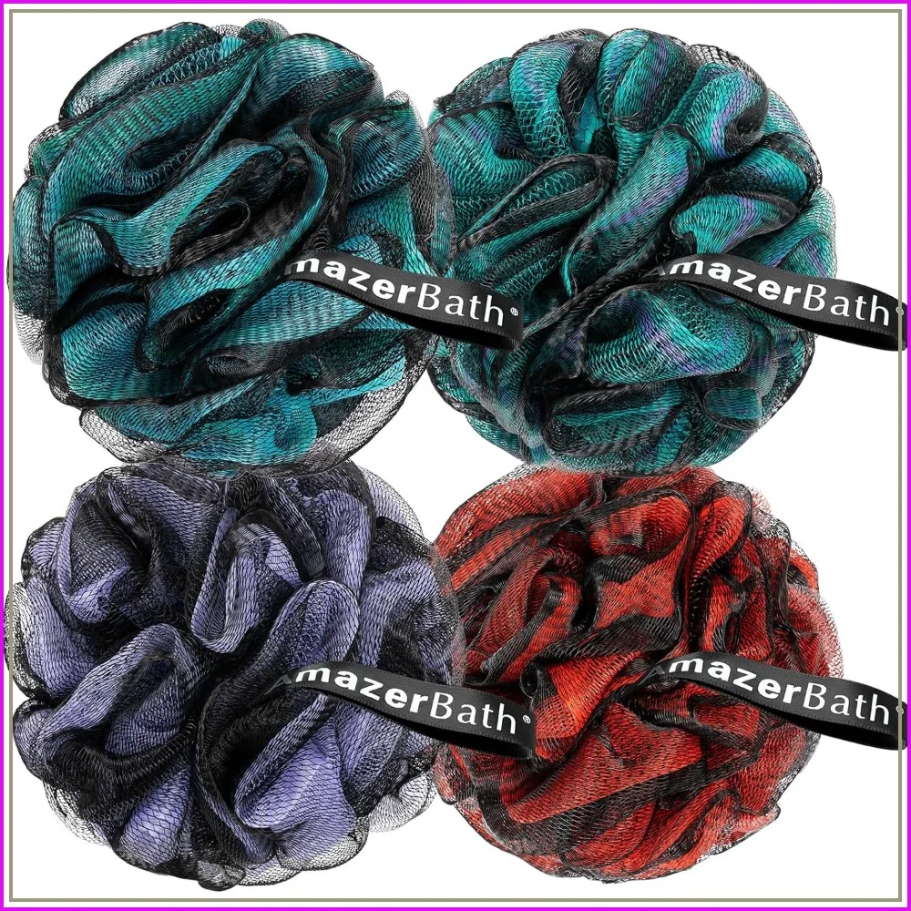

Charcoal Loofah Sponge 60g/PCS - Body Scrubber Loofa Set of 4 - Blue, Green, Purple & Red, Bath Sponge for Men and Women