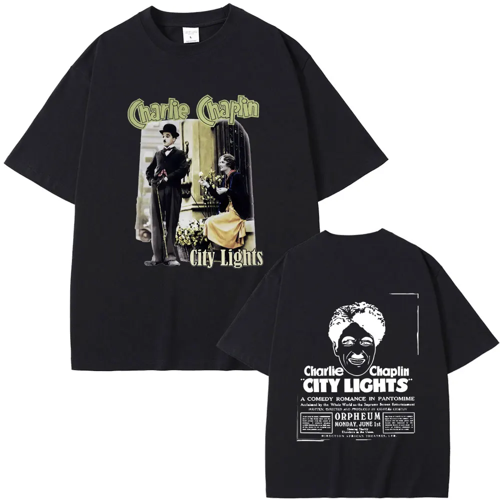 

Classic Vintage Movie Chaplin City Lights Double Sided Print T-shirt Men Women's Casual Hip Hop T Shirts Male Gothic Tshirt Tops