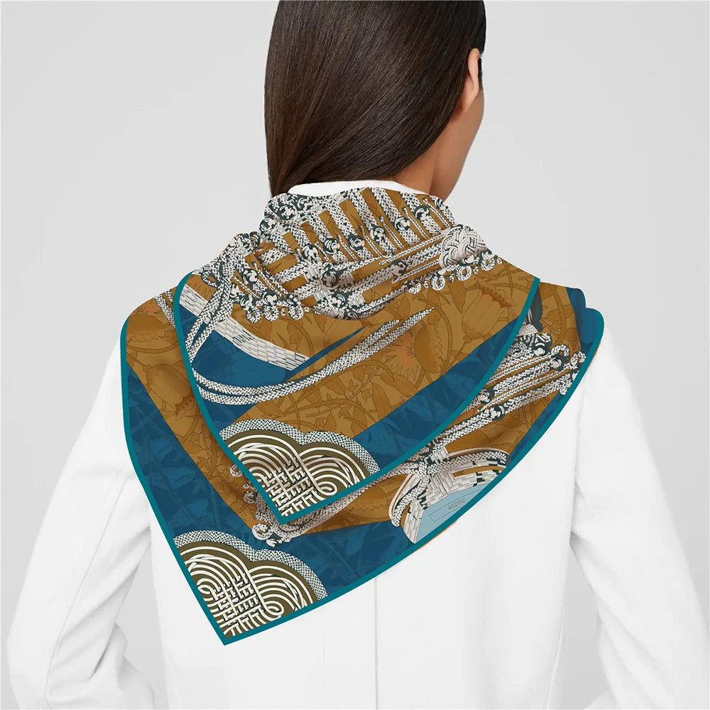 90cm Silk Scarf Women Saddle Belt Print Square Scarves Head Echarpes Silk Foulards Femme Wraps Beach Shawls Bandana Lady Hijabs