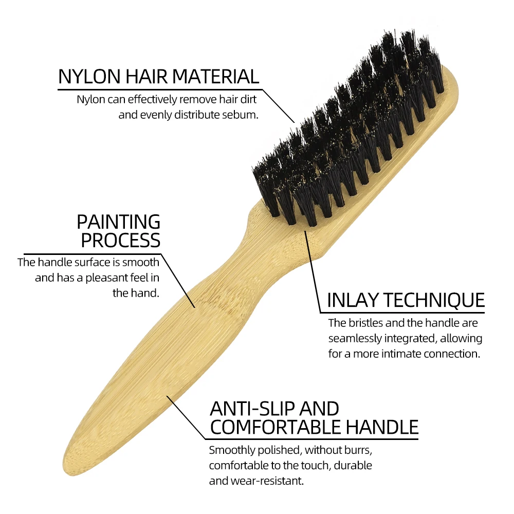 Cepillo plumero de pelo suave con mango de madera para salón de barbería, superficie curva, elimina el cabello del cuello, herramienta de peinado profesional, peine Retro