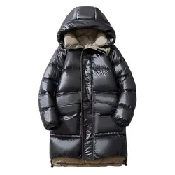 Jaqueta com capuz masculina de alta qualidade comprimento médio inverno longo puffer jaqueta homem marca luxo casual para baixo casaco masculino e feminino