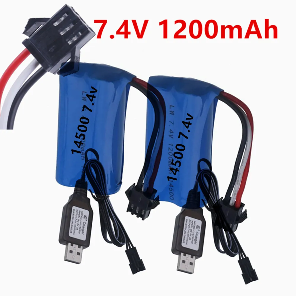 7.4V 1200mAh 14500 Li-ion battery SM-3p plug For Water Bullet Gun Accessory 2S 7.4V battery for RC Off Road Racing toys