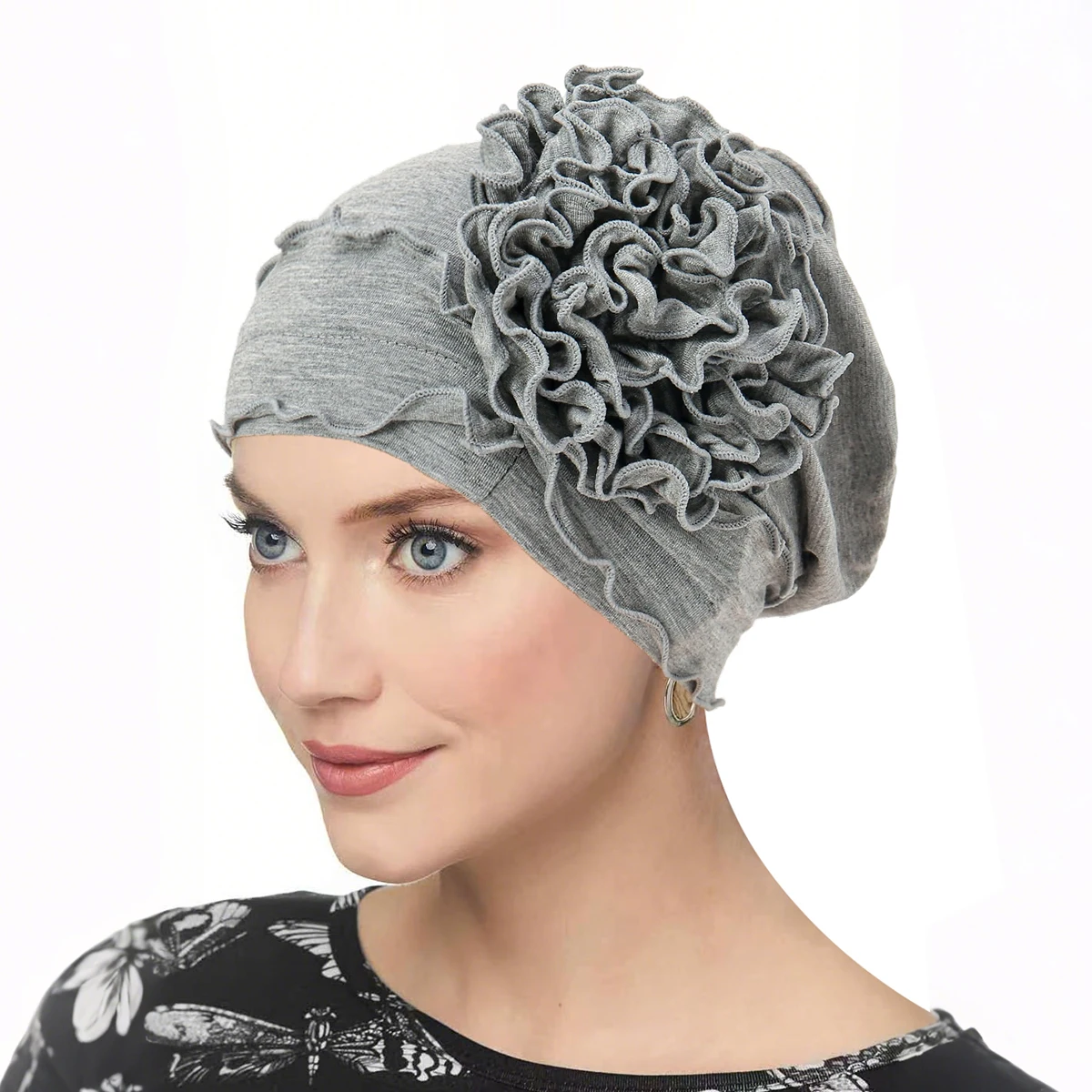Nuove donne turbante cappello musulmano hijab cofano berretto indiano avvolgere la testa grande fiore fasce elastiche per capelli cappello accessori per capelli per ragazze da donna