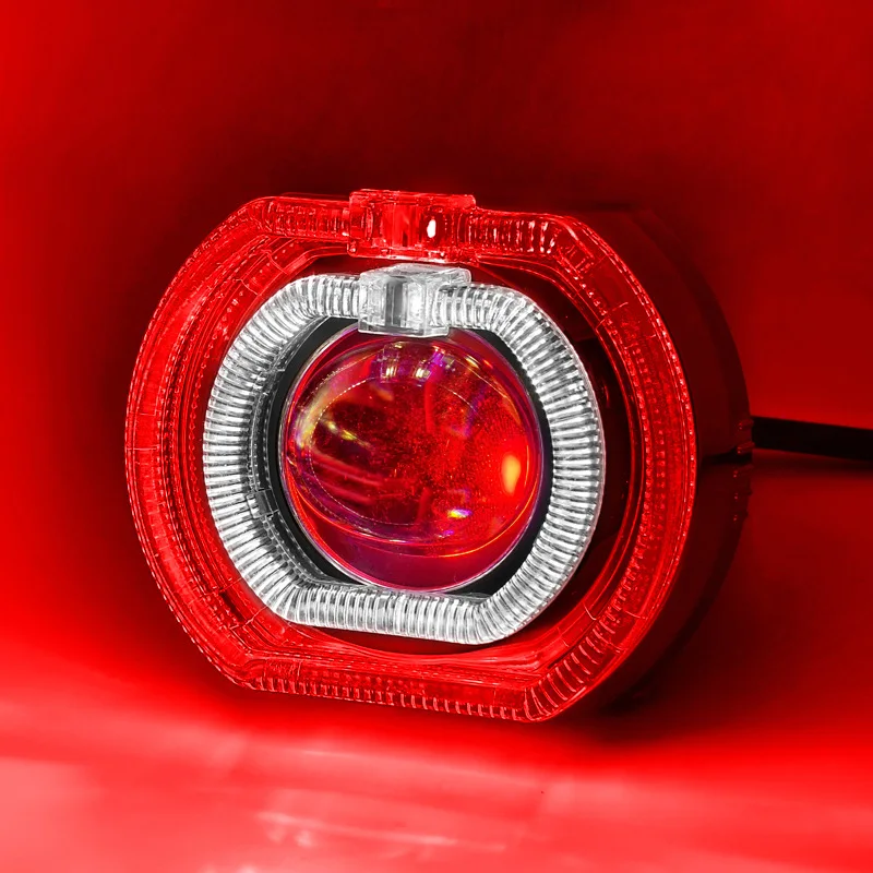 Sepeda motor dan sepeda listrik 3 inci mata malaikat ganda mata setan lampu sorot LED sinar tinggi dan rendah, modifikasi lampu depan universal