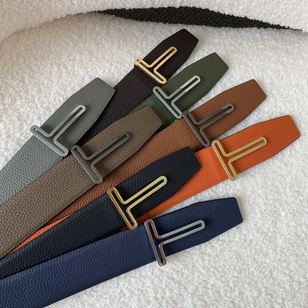 고품질 최고급 명품 디자이너 브랜드 T버클 벨트 2025 양면 남성용 정품 가죽 데님 벨트 비즈니스 3.8CM TF01