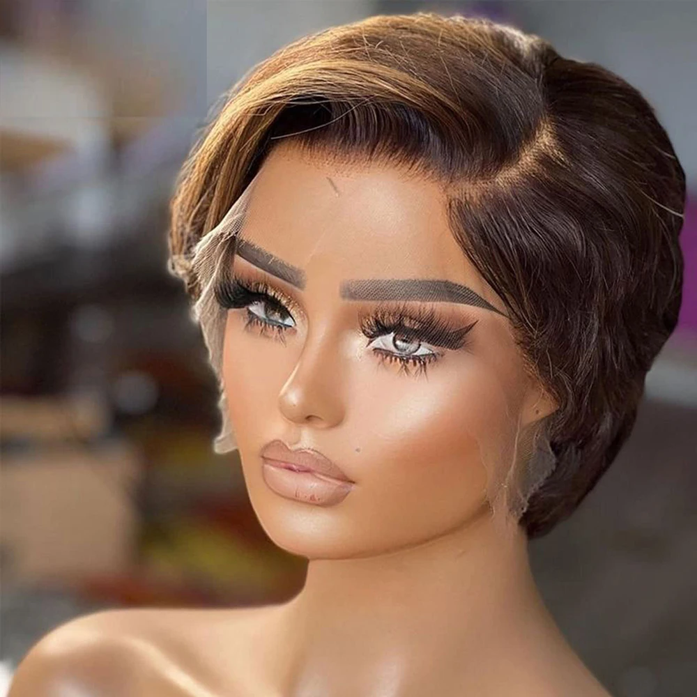 Brazilian Short Bob Pixie Cut Wig Pre plucked Lace Frontal Straight Transparent Lace Front Human Hair Wigs For Black Women  180%