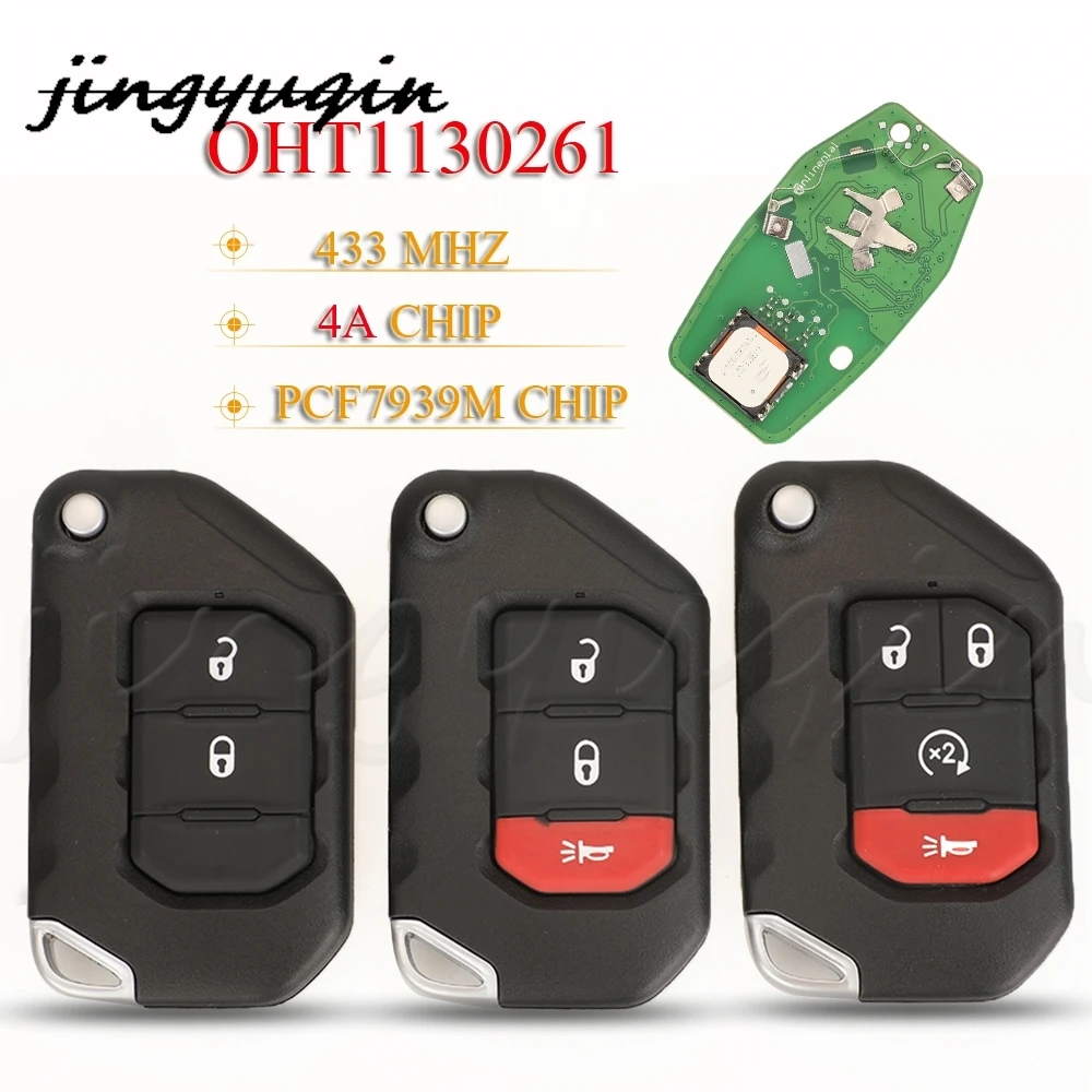 

jingyuqin OHT1130261 Smart Keyless Go 433MHz 4A For Jeep Wrangler 2018 2019 Gladiator Remote Auto Car Key Fob 68416784AA SIP22