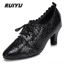 Latin Dance Shoes Women's Salsa Tango Ballroom Party Women's Shoes Black Jazz Sneakers High Heeled Baotou Outdoor Dance Shoes