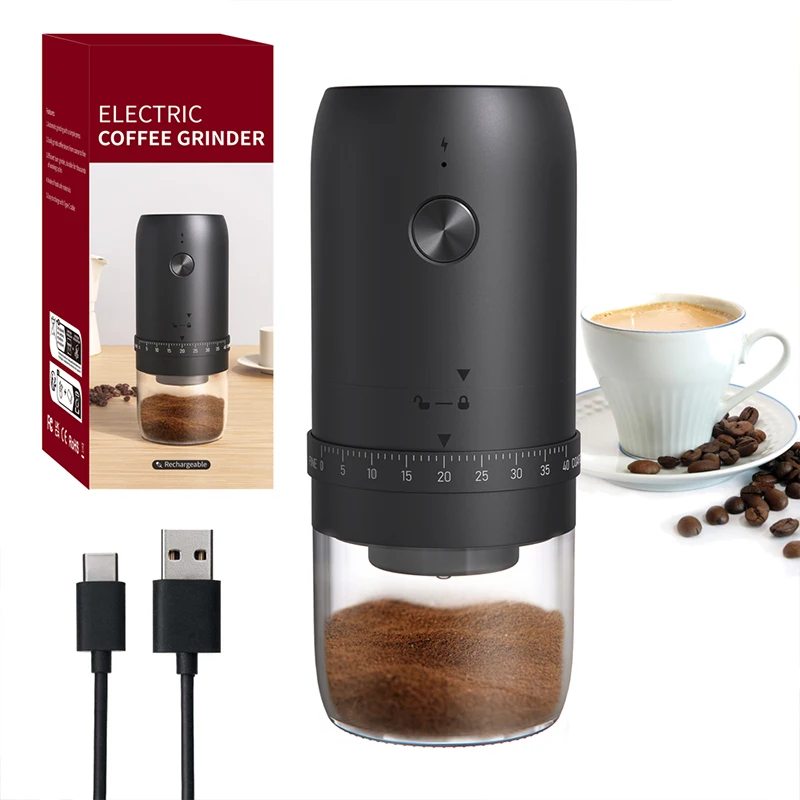 

Портативная USB перезаряжаемая электрическая кофемолка для кофейных зерен, 40 передач, внешние регулируемые перезаряжаемые кофемолки для домашнего офиса