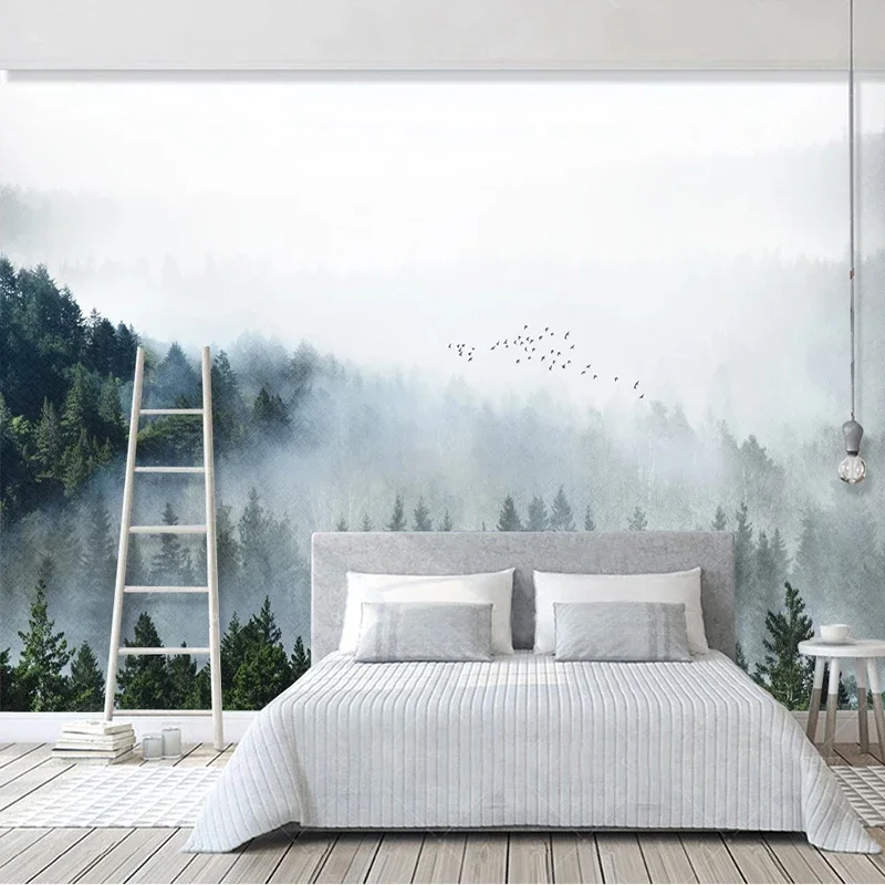 Carta Da Parati personalizzata Murale 3D Nube di Nebbia Foresta Natura Paesaggio Pittura Murale Studio Soggiorno Sfondo Muro Papel De Parede 3 D
