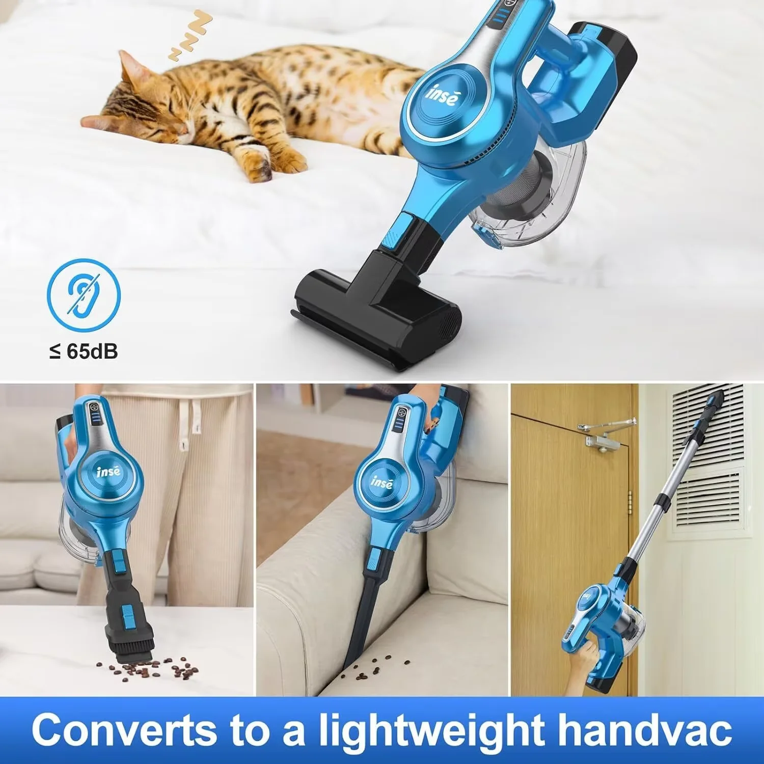 INSE 무선 진공 청소기 S62 30Kpa 300W 스틱 진공 최대 45분 런타임 가정용 침대 차량용 7-in-1 휴대용 청소 기기